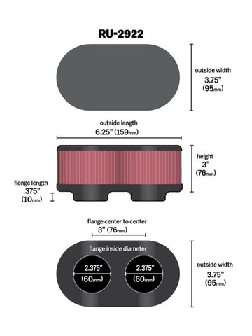 K&N Filter Universal Filter 2 3/4 inch Dual Flange GSXR Oval (2/Box) - RU-2922