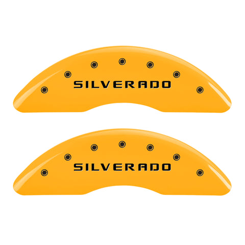 MGP 4 Caliper Covers Engraved Front & Rear Silverado Yellow finish black ch - 14173SSILYL