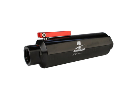 Aeromotive In-Line AN-12 Filter w/Shutoff Valve 100 Micron SS Element - Black Anodize Finish - 12332