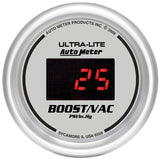 Autometer Ultra-Lite 2-1/16in 30INHG-30PSI Digital Silver Dial Vacuum/Boost Gauge w/ Red Led - 6559