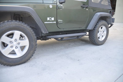 DV8 Offroad 07-18 Jeep Wrangler JK Steel Rock Guard/Sliders - Black (2 Door) - SRSOTB-03