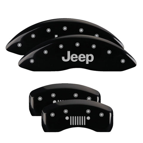 MGP 4 Caliper Covers Engraved Front JEEP Engraved Rear JEEP Grill logo Black finish silver ch - 42003SJPLBK