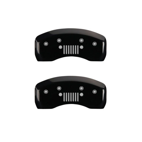 MGP 4 Caliper Covers Engraved Front JEEP Engraved Rear JEEP Grill logo Black finish silver ch - 42003SJPLBK