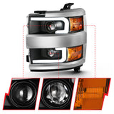 ANZO 2015-2016 Chevrolet Silverado Projector Headlights w/ Plank Style Design Black w/ Amber - 111359