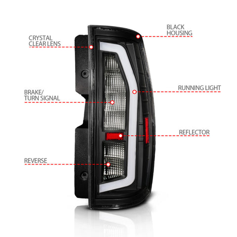 Anzo 07-14 Chevrolet Suburban / 07-14 GMC Yukon Black Full LED Tail Light Plank Style w/ Clear Lens - 311487