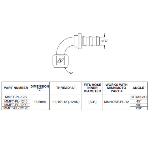 Mishimoto 45-Degree Push Lock Fitting -12AN - MMFT-PL-1245