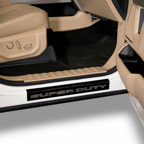 Putco 17-20 Ford SuperDuty Super Crew w/ SUPERDUTY Etching (4pcs) Black Platinum Door Sills - 95185BPFD