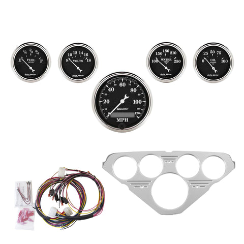 Autometer Old Tyme Black 5 Piece Kit (MPH/FUEL/OILP/WTMP/BAT) 55-59 Chevy Truck Direct-Fit Dash Kit - 7036-OTB