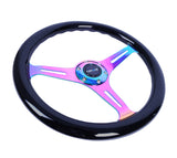 NRG Classic Wood Grain Steering Wheel (350mm) Black Paint Grip w/Neochrome 3-Spoke Center - ST-015MC-BK