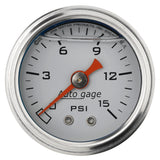 Autometer AutoGage 1.5in Liquid Filled Mechanical 0-15 PSI Fuel Pressure Gauge - White - 2175