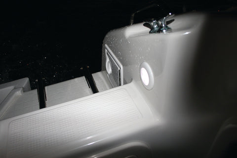 Hella 0500 Series Slim Line White 12V DC Round Soft LED Courtesy Light w/ White Plastic Rim - 980500041