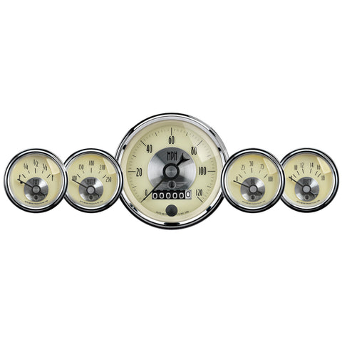 AutoMeter Gauge Kit 5 Pc 3-3/8in. & 2-1/16in. Elec Speedo W/Wheel Odo Prestige Antique. Ivory - 2002