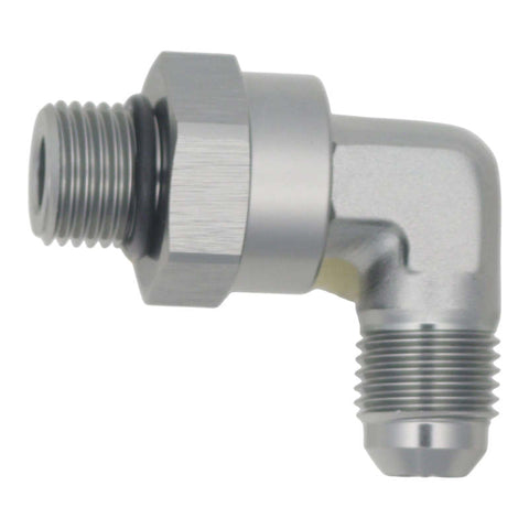 DeatschWerks 6AN ORB Male Swivel to 90-Degree 6AN Male Flare - Anodized DW Titanium - 6-02-0414