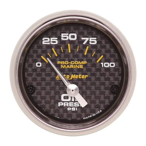 Autometer Marine Carbon Fiber 2-1/16in 100PSI Electric Oil Pressure Gauge - 200758-40