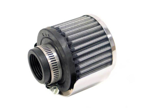 K&N Rubber Base Chrome Top Crankcase Vent Filter 1-1/4in Flg / 3in OD / 2-1/2in H w/Deflector Shield - 62-1512