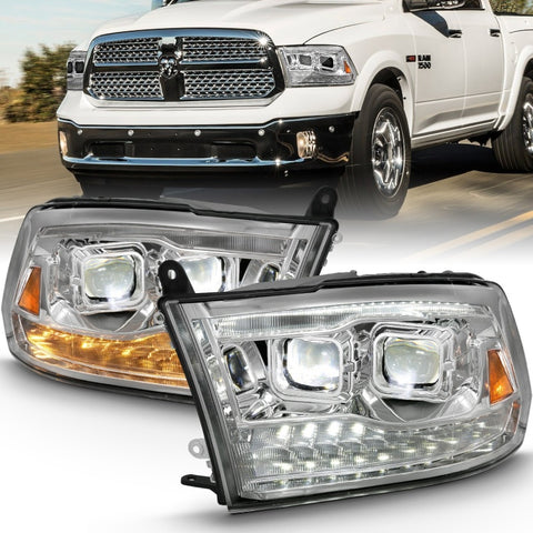 ANZO 2009-2018 Dodge Ram 1500 Led Projector Plank Style Switchback H.L Halo Chrome Amber (OE Style) - 111465