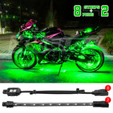 XK Glow Strips Single Color XKGLOW LED Accent Light Motorcycle Kit Green - 8xPod + 2x8In - XK034001-G