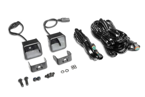 Go Rhino Xplor Blackout Series Cube LED Flood Light Kit (Surface/Threaded Stud Mnt) 2x2 - Blk (Pair) - 750200321FCS