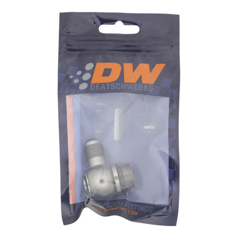DeatschWerks 8AN ORB Male to 6AN Male Flare Low Profile 90-Degree Swivel - Anodized DW Titanium - 6-02-0419