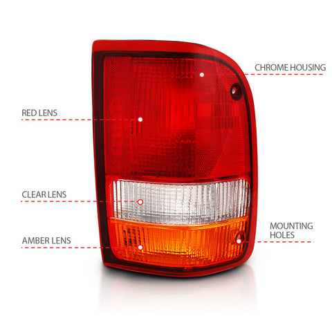 ANZO 1993-1997 Ford Ranger Tail Light Red/Clear (OE) - 311310