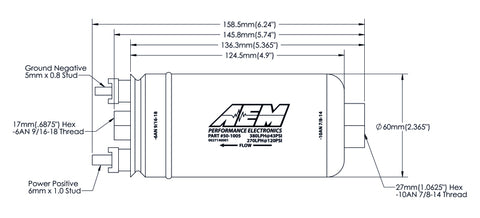 AEM 380LPH High Pressure Fuel Pump -6AN Female Out, -10AN Female In - 50-1005