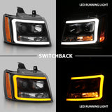 ANZO 07-14 Chevy Tahoe Projector Headlights w/ Plank Style Design Black w/ Amber - 111402