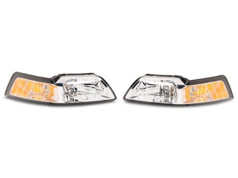 Raxiom 99-04 Ford Mustang Axial Series OEM Style Replacement Headlights- Chrome Housing (Clear Lens) - 413421