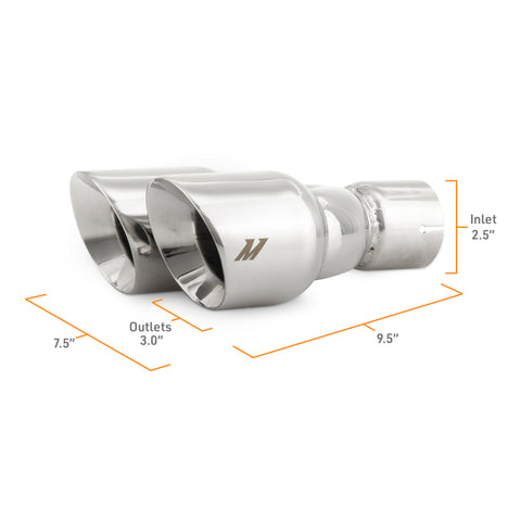 Mishimoto Dual Offset Tips 2.5in Inlet 3in Outlet Slash Cut - Polished - MMEXH-TIP-FSTP