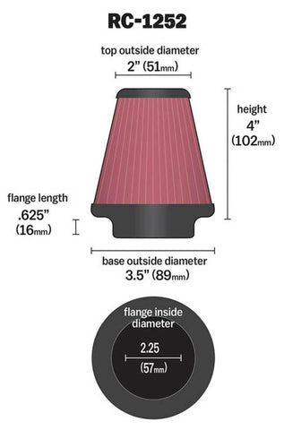 K&N Universal Chrome Filter 2.25in Flange / 3.5in Base / 2in Top / 4in Height - 2 Per Box - RC-1252