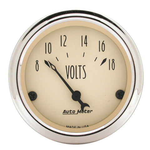 Autometer 2-1/16 inch Electric Voltmeter 18V Antique Beige Gauge - 1891