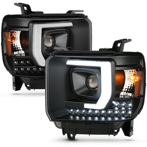 ANZO 2014-2015 GMC Sierra 1500HD Projector Plank Style Headlight Black W/ DRL - 111450