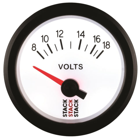 Autometer Stack 52mm 8-18V Electric Battery Voltage Gauge - White - ST3266