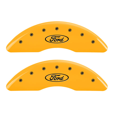 MGP 4 Caliper Covers Engraved Front & Rear Oval logo/Ford Yellow finish black ch - 10235SFRDYL