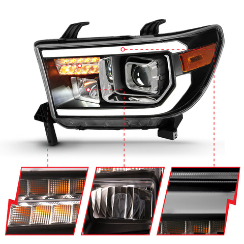 ANZO 2007-2014 Toyota Tundra Projector Light Bar H.L Black Amber(Led High Beam) (Halogen Version) - 111447