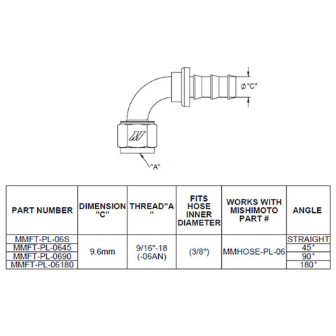 Mishimoto 90 Degree Push Lock Fitting - 6AN - MMFT-PL-690
