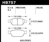Hawk Audi 2013 A5 Quattro / 12-16 A6 Quattro/A7 Quattro/A8 Quattro HPS Front Brake Pads - HB757F.758
