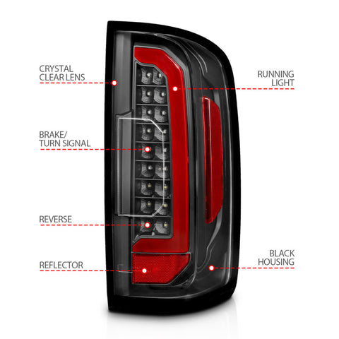 ANZO 15-21 Chevrolet Colorado Full LED Tail Lights w/ Red Lightbar Black Housing Clear Lens - 311432
