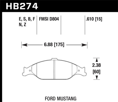 Hawk 1999-2004 Ford Mustang Base 3.8 HPS 5.0 Front Brake Pads - HB274B.610