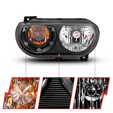 ANZO 2008-2014 Dodge Challenger Crystal Headlights Black - 121526