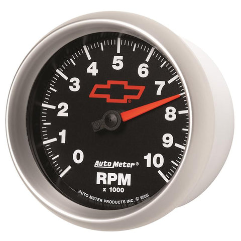 AutoMeter Gauge Tachometer 3-3/8in. 10K RPM In-Dash Chevy Red Bowtie Black - 3697-00406