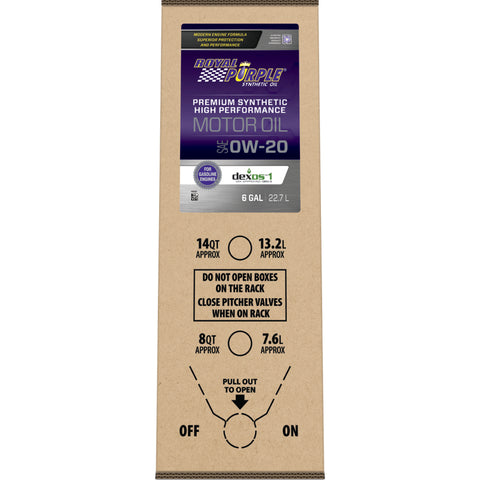 Royal Purple Premium Synthetic High Performance Multi-Grade 0W20 Motor Oil - 6 Gallon Bag-In-Box - 60020