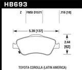Hawk 07-11 Toyota Corolla (Latin America Models) Performance Ceramic Street Front Brake Pads - HB693Z.716