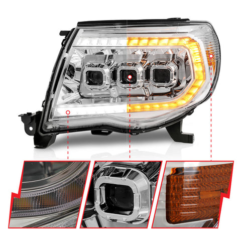 ANZO 05-11 Toyota Tacoma LED Projector Headlights w/Light Bar Swtchbk Seq. Chrome w/Initiation Light - 111582