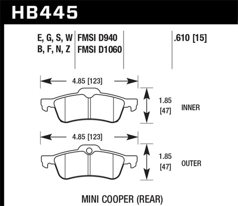 Hawk 02-06 Mini Cooper / Cooper S DTC-30 Rear Brake Pads - HB445W.610