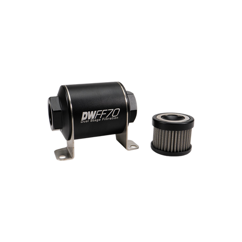 DeatschWerks Stainless Steel 8AN 40 Micron Universal Inline Fuel Filter Housing Kit (70mm) - 8-03-070-040K