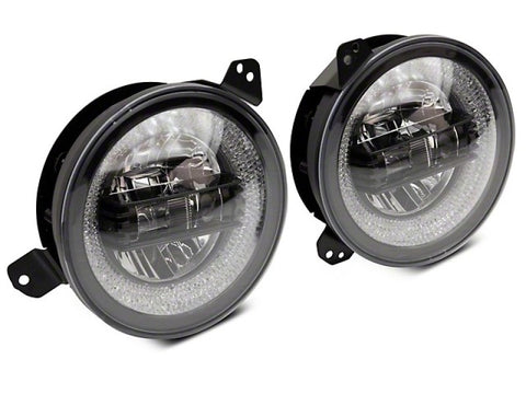 Raxiom 18-22 Jeep Wrangler JL/JT Axial 9-Inch LED Headlights w/RGB Halo- Blk Housing (Clear Lens) - J142668