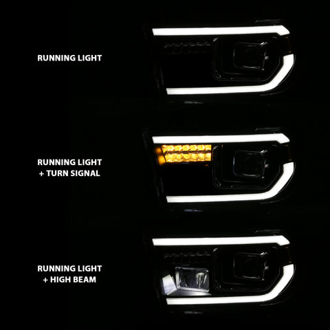 ANZO 2007-2014 Toyota Tundra Projector Light Bar H.L Black Amber(Led High Beam) (Halogen Version) - 111447