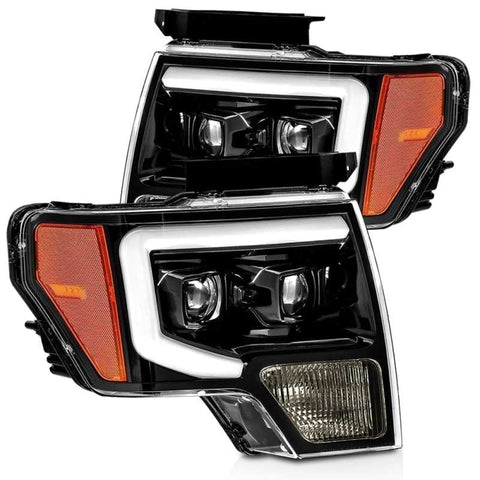 AlphaRex 09-14 Ford F-150 LUXX LED Proj Headlights Plank Style Jet Blk w/Activ Light/Seq Signal/DRL - 880177
