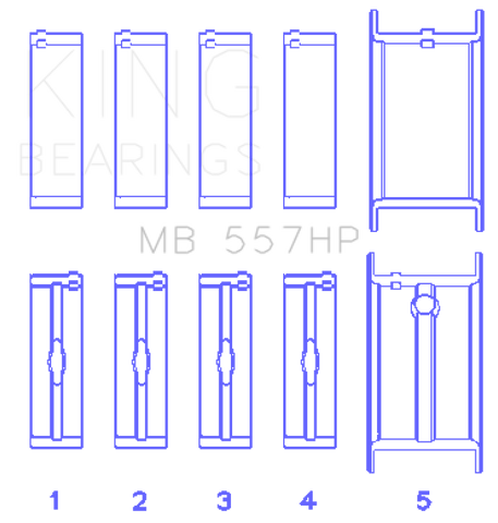 King General Motors 75+ 262/267/302/307/327/327/350 Main Bearing Set - MB557HP020