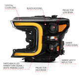 ANZO 18-19 Ford F-150 LED Projector Headlights w/ Plank Style Switchback Black w/ Amber - 111400